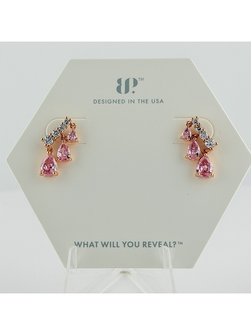 Bomb Party Earrings "Show Me The Sparkle" Rose Quartz on Rose Gold RBP5151